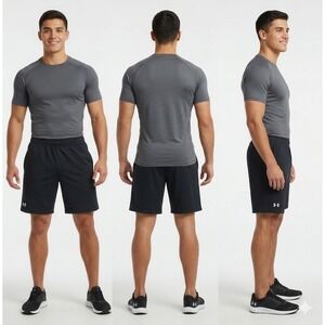 Under Armour Athletic Shorts Mens 3XL Black Fitted HeatGear Drawstring Logo